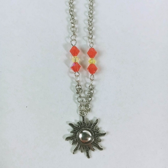 Hand Crafted Jewelry - Sun celestial necklace orange/yellow glass beads